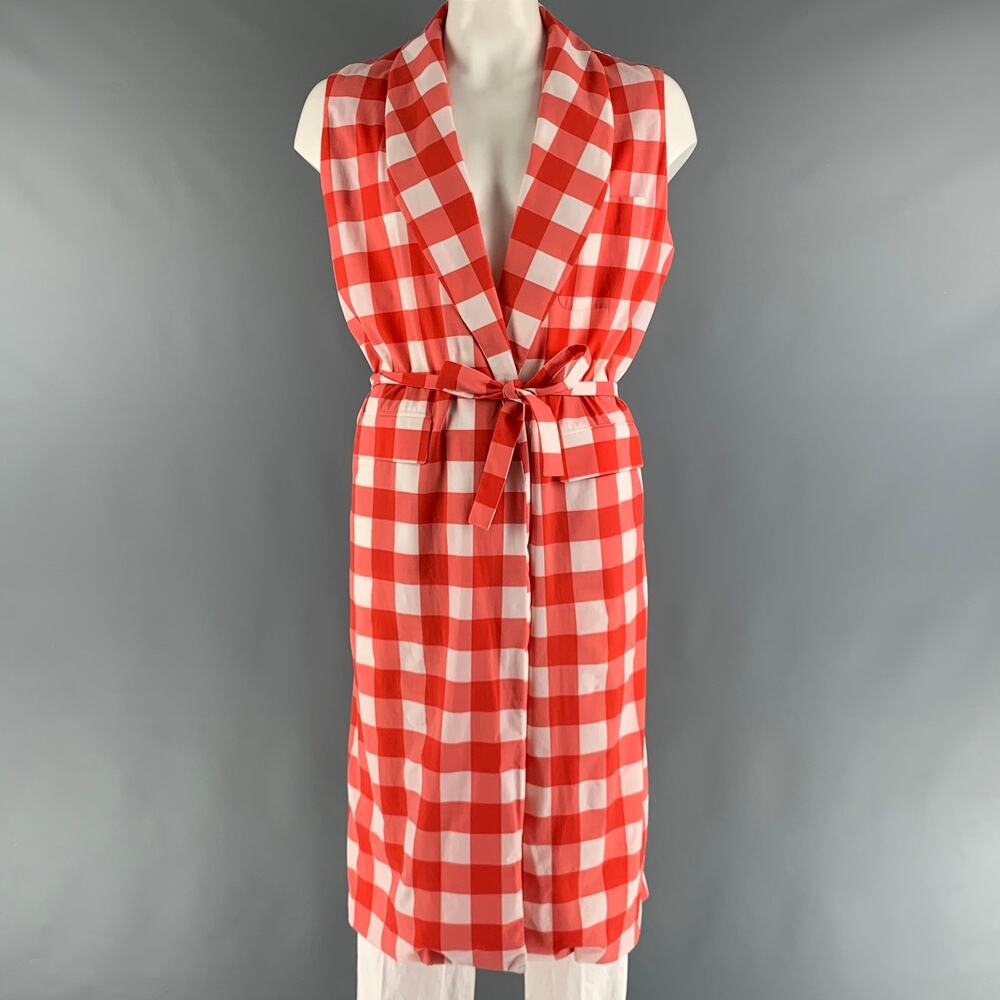 LA PERLA Size L Red White Checkered Nylon Elastane Robe